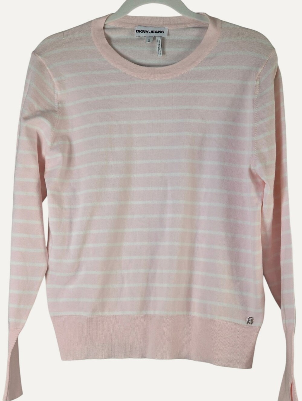 DKNY Jeans Pink White Stripe Cotton Crewneck Sweater XL NWOT